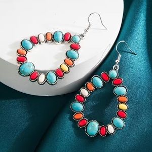 NWT- BoHo Teardrop Turquoise & Stone Earrings